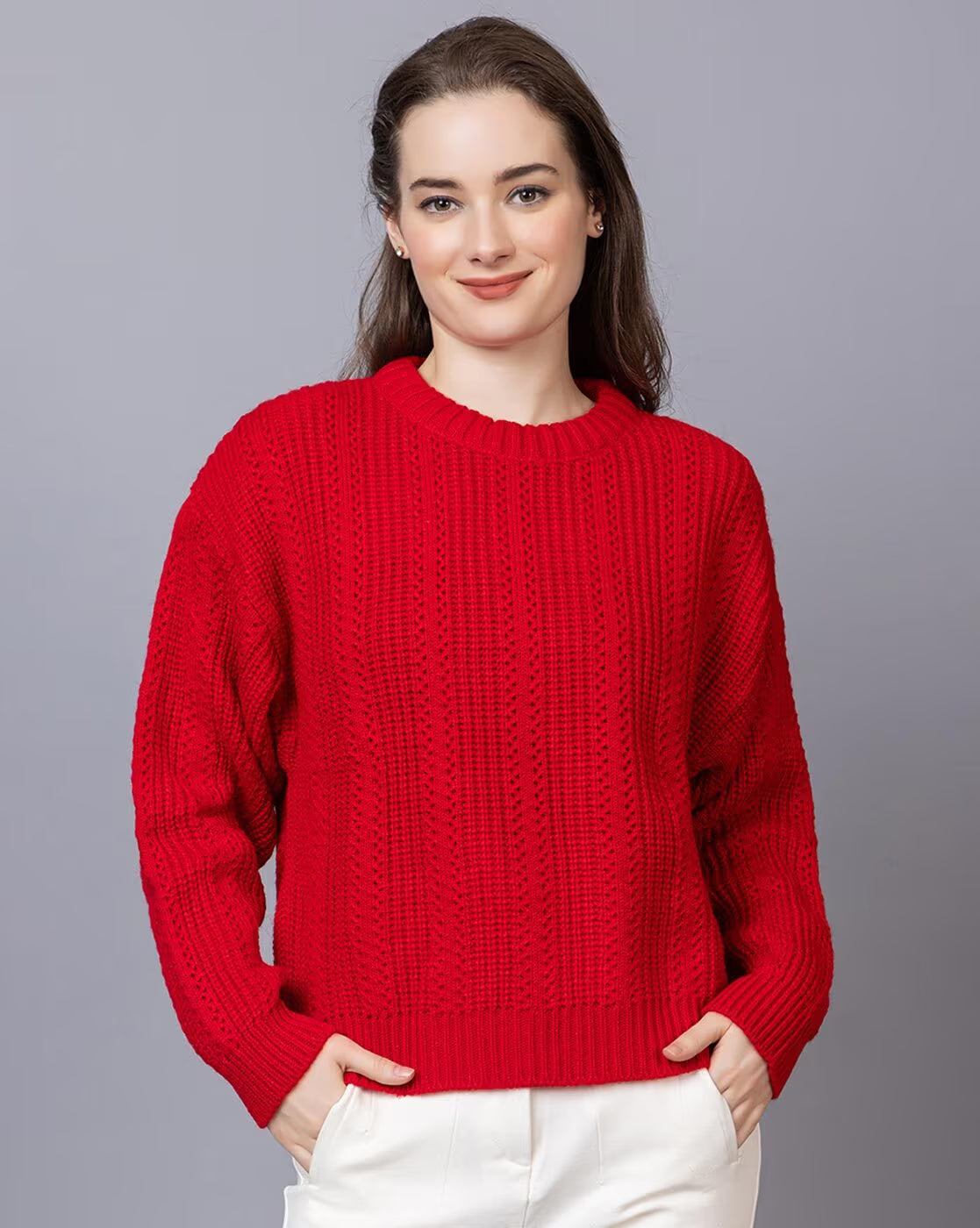 Wear Lusso Women’s 100% Wool Pullover Sweater – Regular Fit, Full Sleeve Winter Knitwear for Effortless Style & Comfort