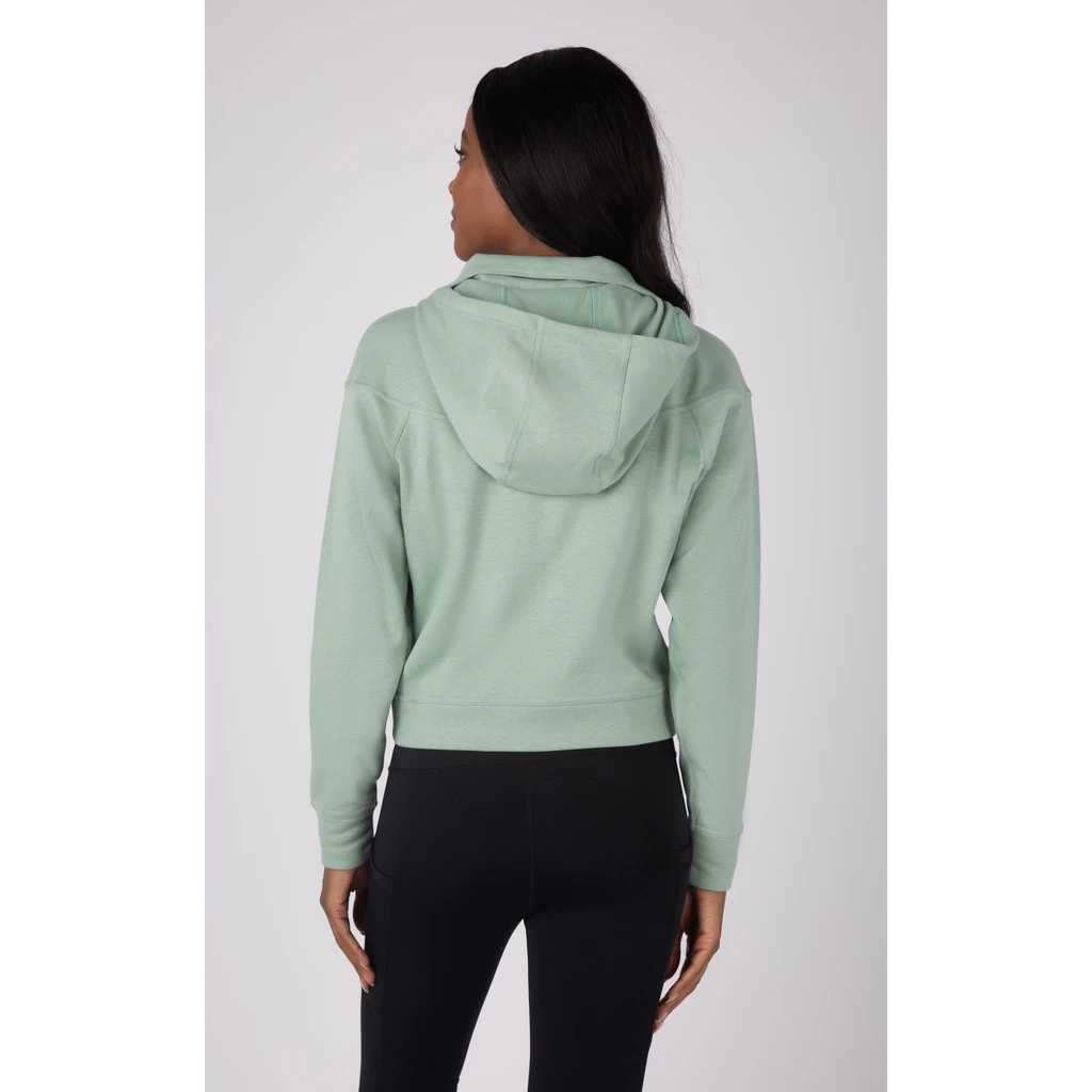 VELOMI Women’s Full Sleeve Solid Mint Green Hooded Crop Jacket – Stylish & Comfortable