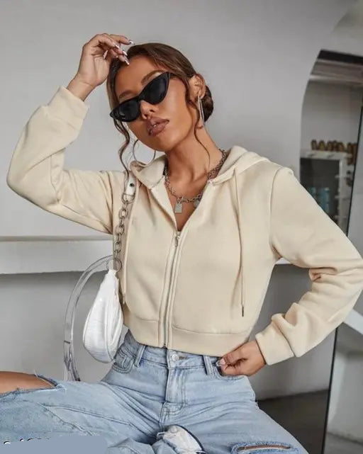 VELOMI Women’s Cropped Hoodie Jacket – Trendy Full Sleeve Casual Sweatshirt