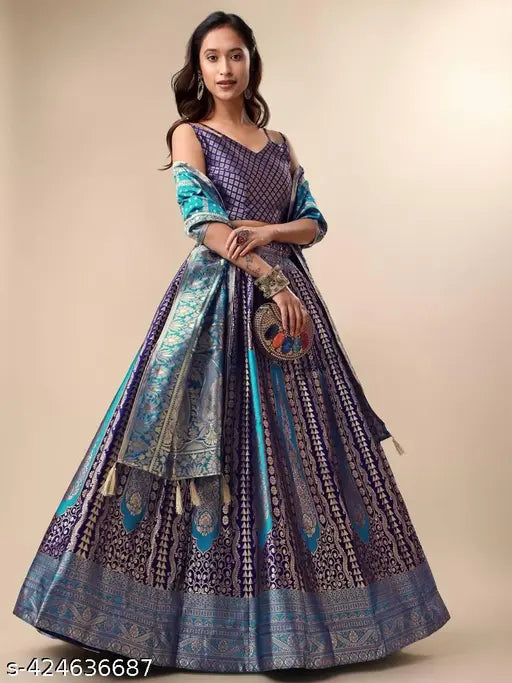 VELOMI Beautiful Art Silk Jacquard Lehenga Set – Festive & Traditional Wear