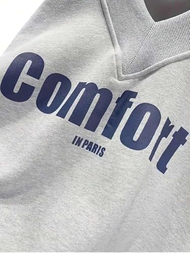 Oversized Sweatshirt for Women Drop Shoulder V-Neck Letter Graphic Pullover Long Sleeve Loose Fit Casual Top