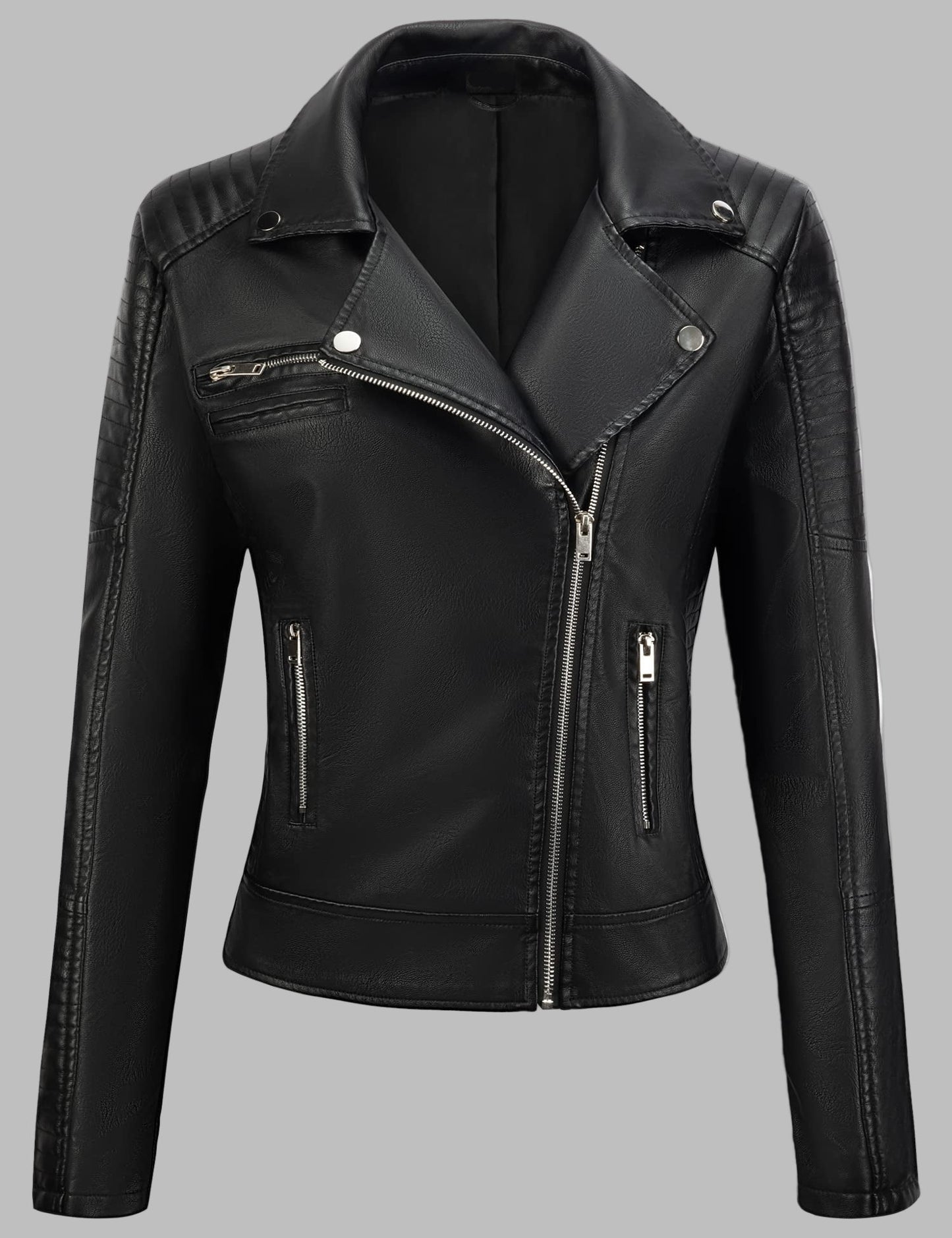 VELOMI Trendy Women’s Leather Biker Jacket – Classic Black Style