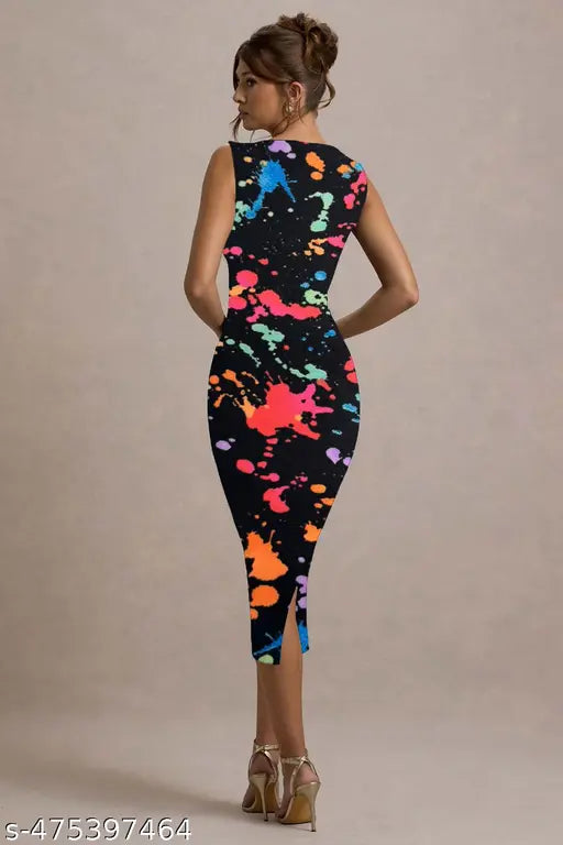 sleeveless multicolor printed bodycon dress for women