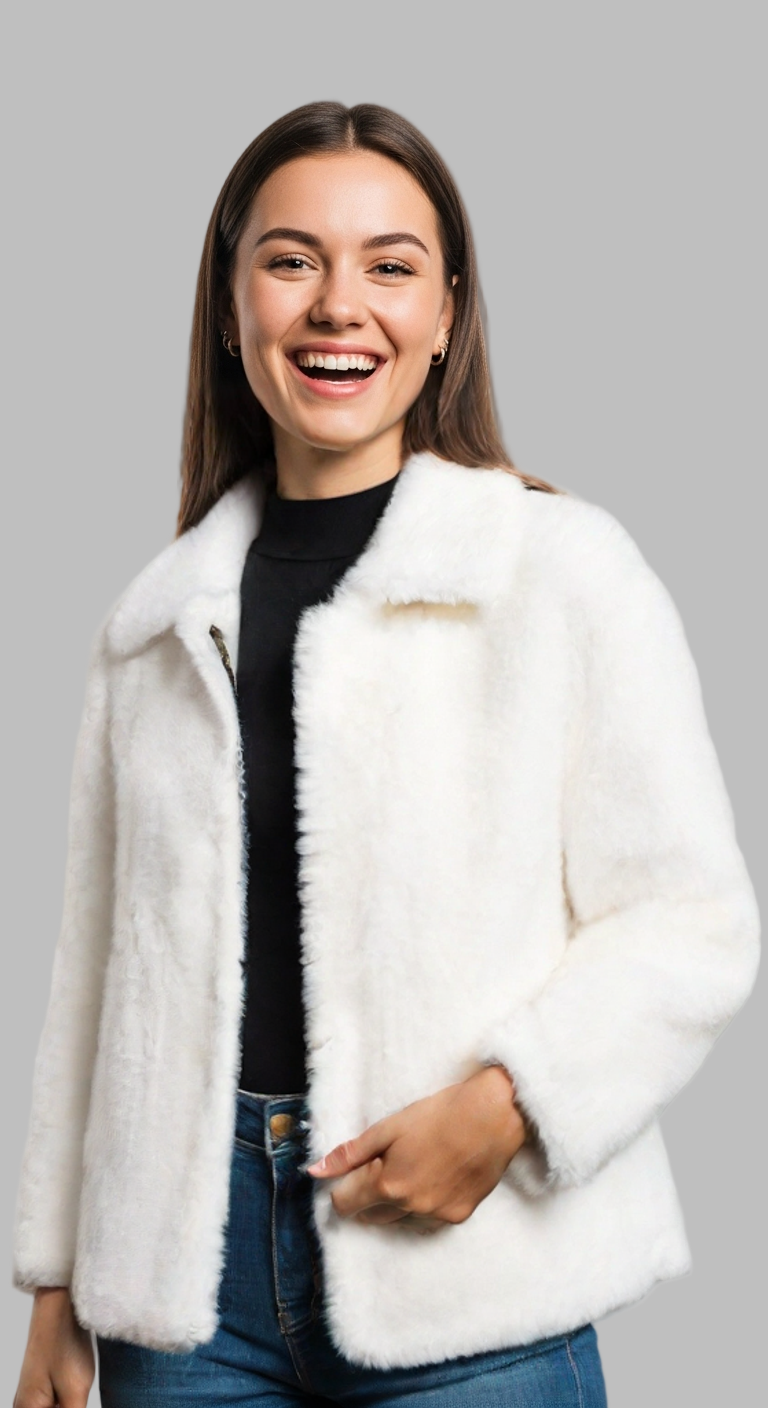 VELOMI White Faux Fur Winter Jacket – Luxurious Comfort Meets Modern Style