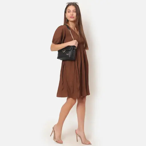 VELOMI Women’s Fit and Flare Smoking Black Dress – Elegant Party & Evening Wear