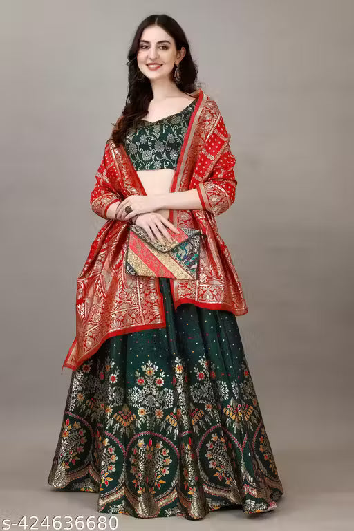 VELOMI Beautiful Art Silk Jacquard Lehenga Set – Festive & Traditional Wear