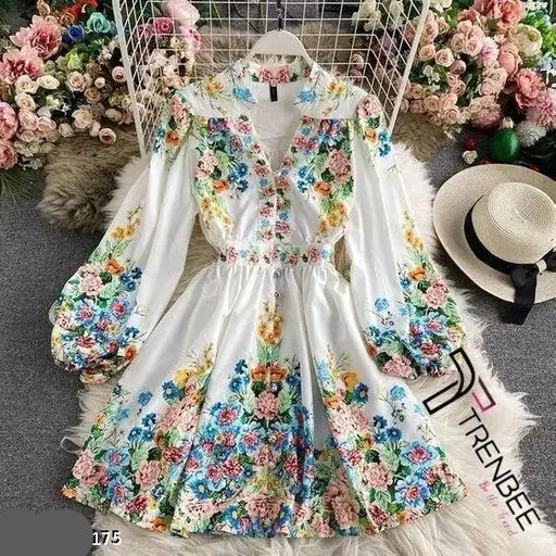 VELOMI Puff Sleeve Stylist Floral Printed Dress for Women – Trendy Casual & Party Wear
