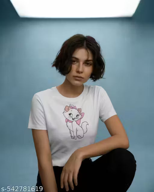 Trending Printed Crop Top for Women - Stylish Cotton Blend Short T-Shirt, Cute Animal Graphic Tee, Casual Streetwear Fashion Party Wear Daily Wear Summer Short Sleeve Crop Top Oversize Trendy Cartoon Print Top For Girls
