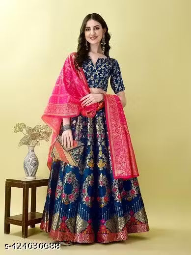 VELOMI Beautiful Art Silk Jacquard Lehenga Set – Festive & Traditional Wear