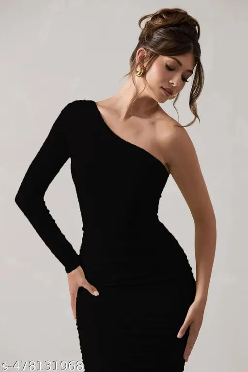 one shoulder mid length short dress for women