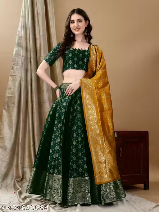 VELOMI Beautiful Art Silk Jacquard Lehenga Set – Festive & Traditional Wear