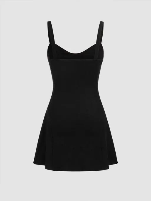 VELOMI – Square Neck Solid Button Mini Dress