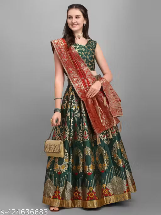 VELOMI Beautiful Art Silk Jacquard Lehenga Set – Festive & Traditional Wear