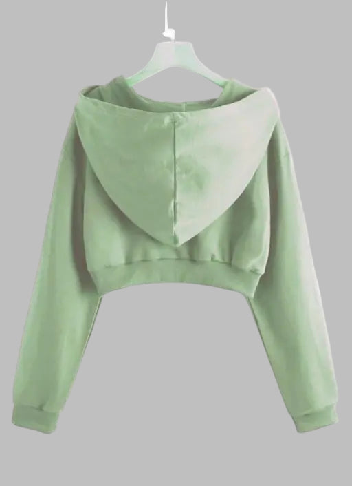 VELOMI Women’s Full Sleeve Solid Mint Green Hooded Crop Jacket – Stylish & Comfortable
