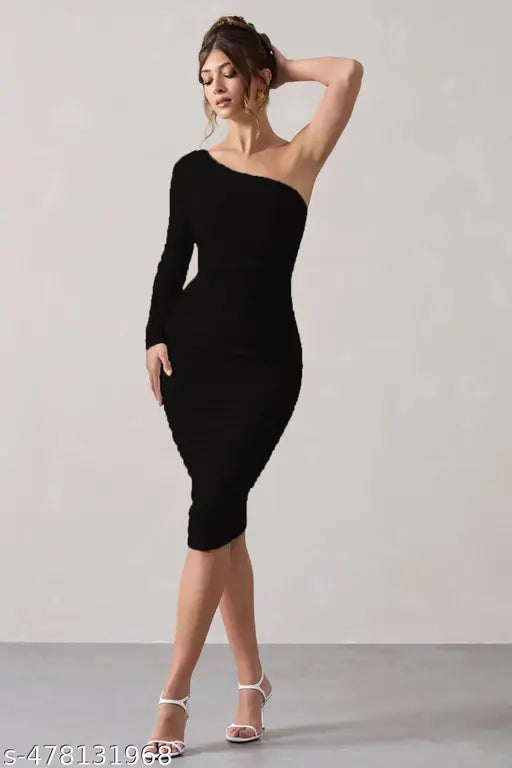 one shoulder mid length short dress for women