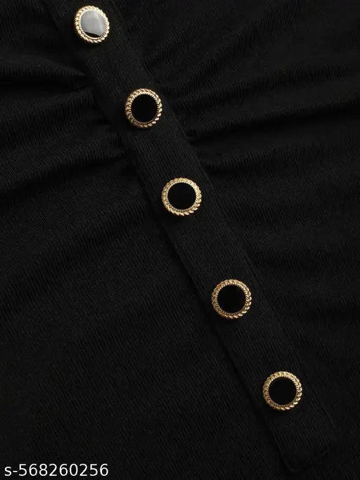 VELOMI – Square Neck Solid Button Mini Dress