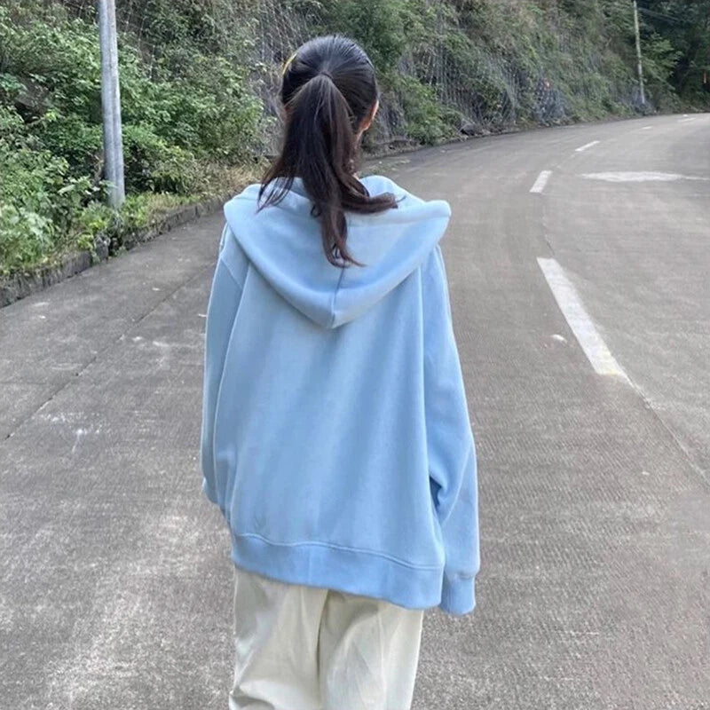 Women’s Full-Zip Hoodie Jacket – Casual Loose-Fit Hooded Sweatshirt Top Coat