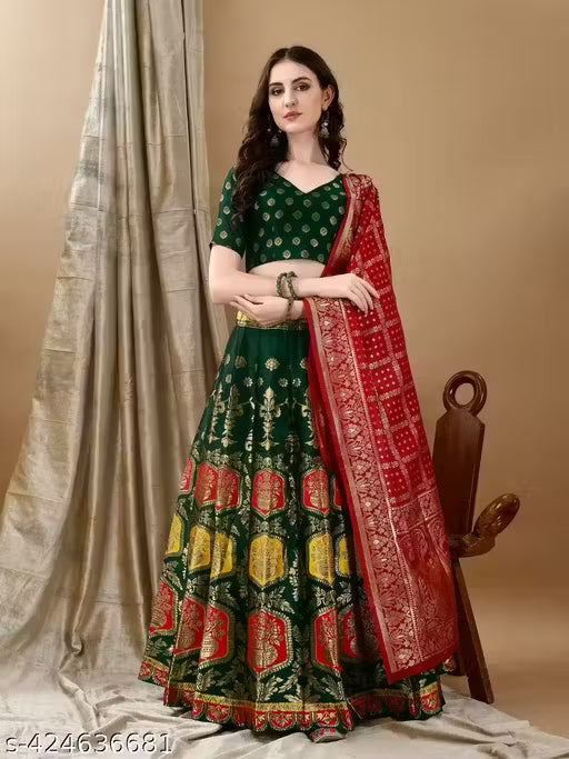 VELOMI Beautiful Art Silk Jacquard Lehenga Set – Festive & Traditional Wear