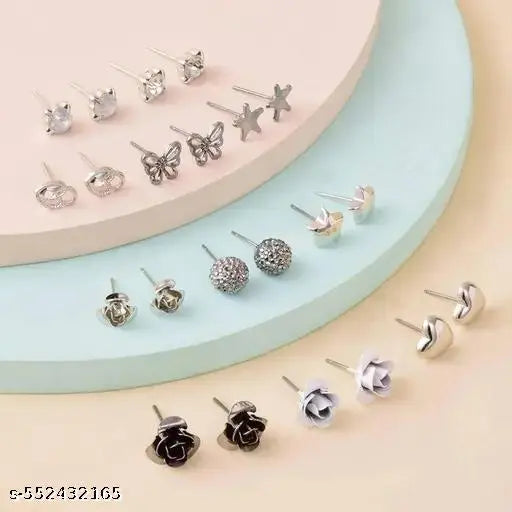 Zaphariq Jewellery For Women Silver Plated Black & White Studs Combo of 30 Pair