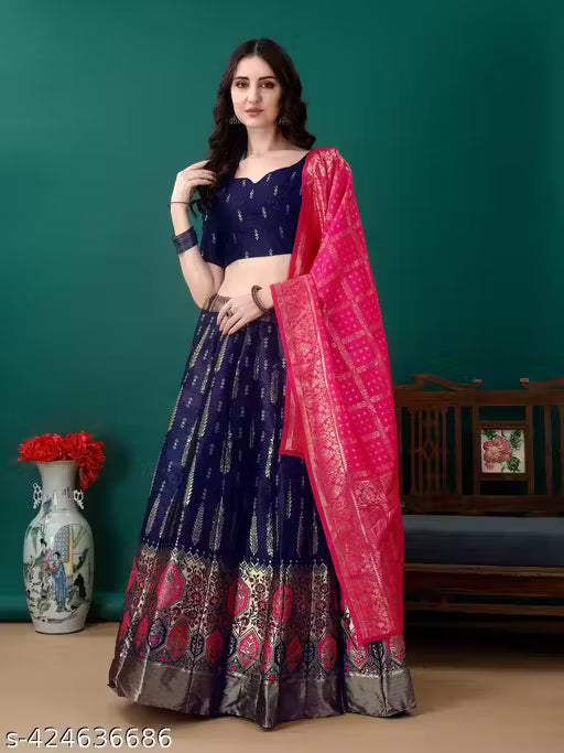 VELOMI Beautiful Art Silk Jacquard Lehenga Set – Festive & Traditional Wear
