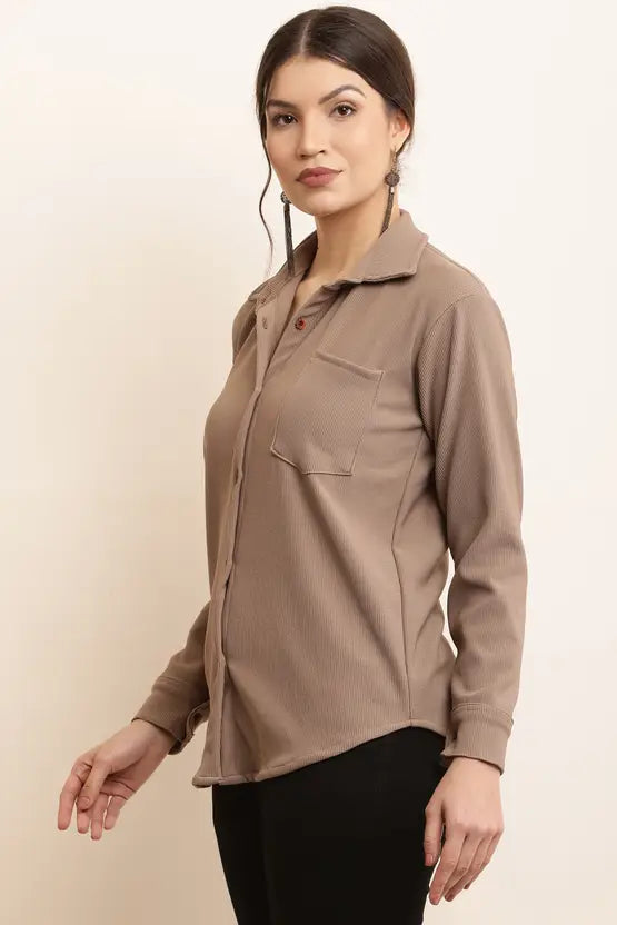 Women’s Solid Spread Collar Casual Shirt – Regular Fit Everyday Essential