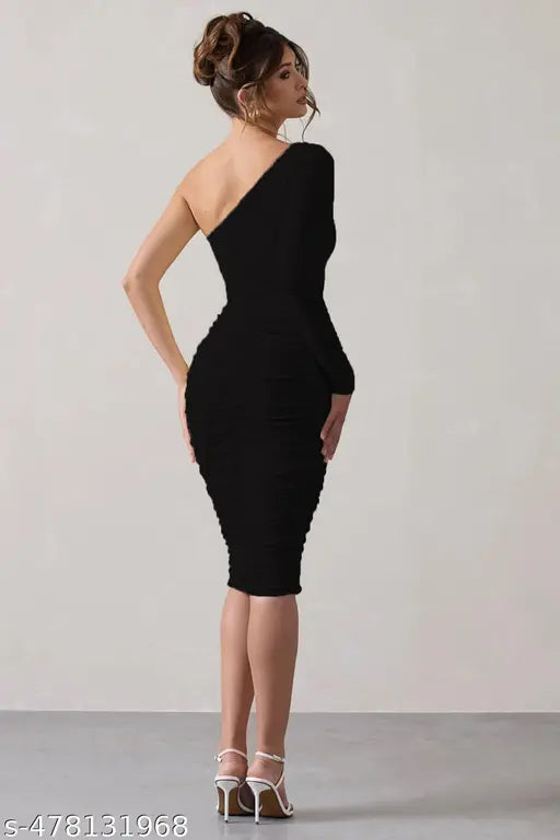 one shoulder mid length short dress for women