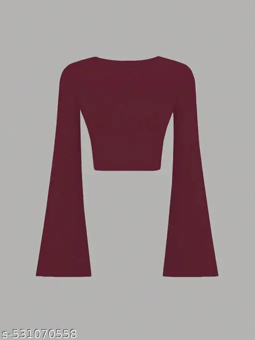 Women's Long Flared Bell Sleeve Crop Top Tees | T-shirt For Women And girls Combo Pack Of 3 Pcs.