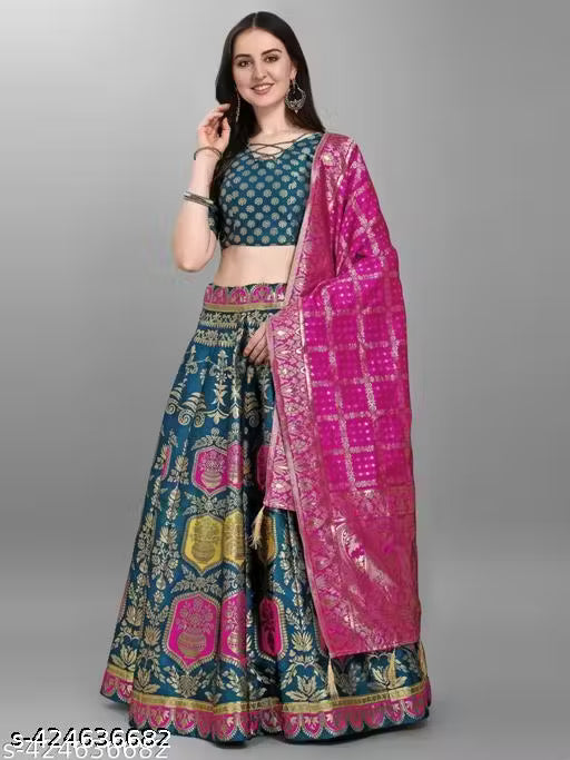 VELOMI Beautiful Art Silk Jacquard Lehenga Set – Festive & Traditional Wear