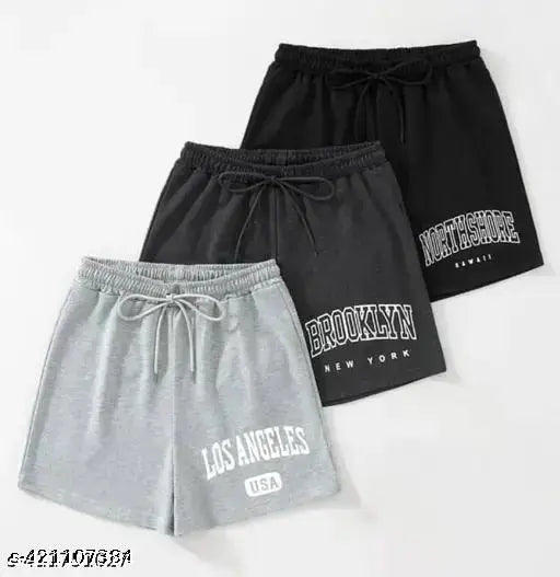 Women's Regular Cotton Sports Shorts Everday Use Pack of 3 - Black Grey Anthra