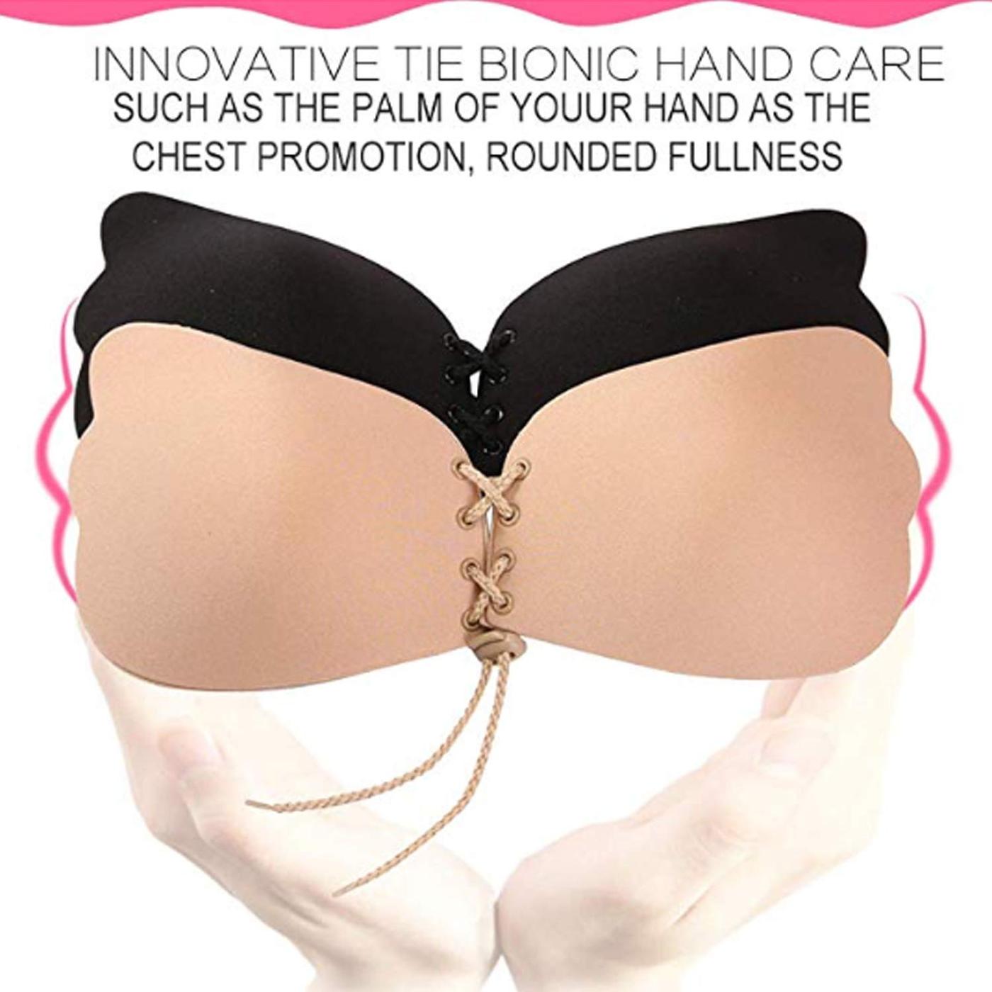 Reusable Strapless Adhesive Push-Up Bra – Butterfly Lace-Up, Padded Support - (Pack of 02)