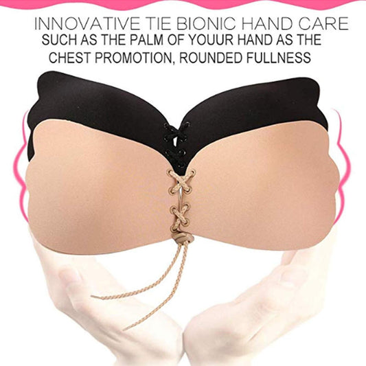 Reusable Strapless Adhesive Push-Up Bra – Butterfly Lace-Up, Padded Support - (Pack of 02)