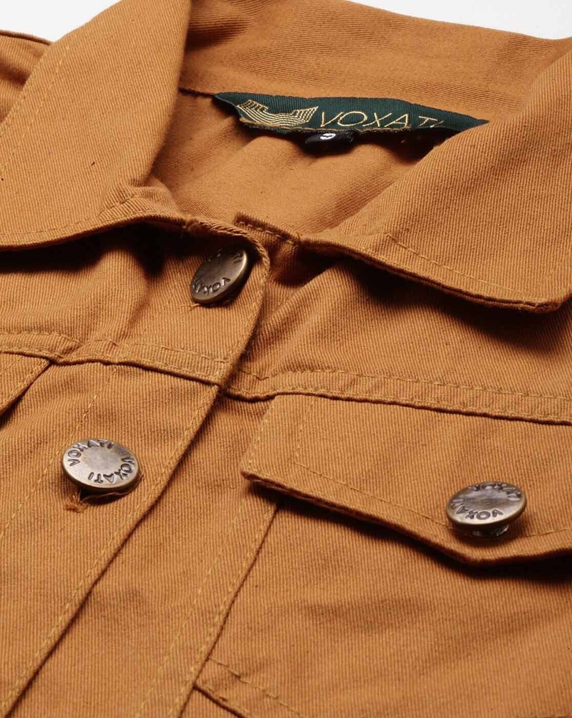 VELOMI Women’s Solid Brown Casual Jacket – Versatile Cotton Denim Outerwear