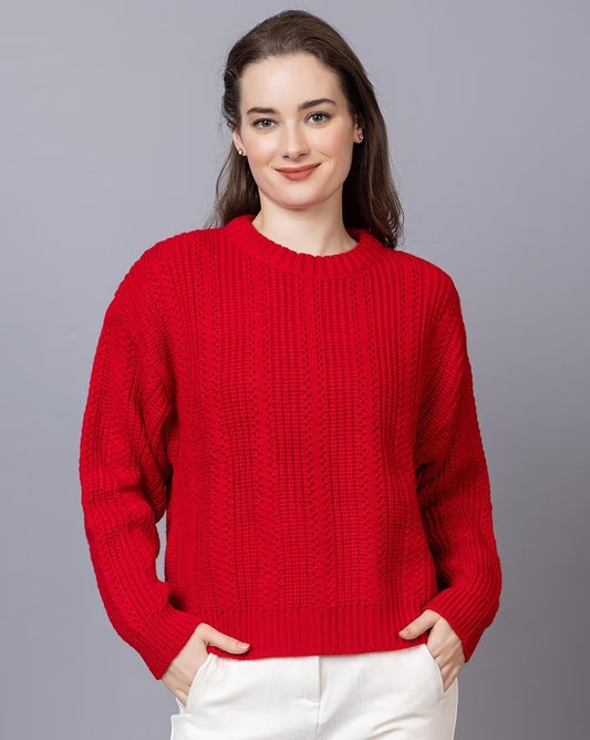 Wear Lusso Women’s 100% Wool Pullover Sweater – Regular Fit, Full Sleeve Winter Knitwear for Effortless Style & Comfort