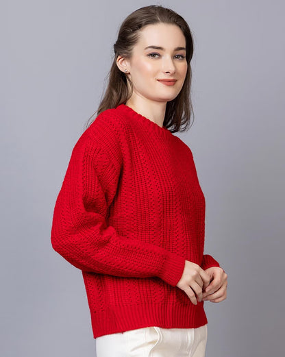 Wear Lusso Women’s 100% Wool Pullover Sweater – Regular Fit, Full Sleeve Winter Knitwear for Effortless Style & Comfort
