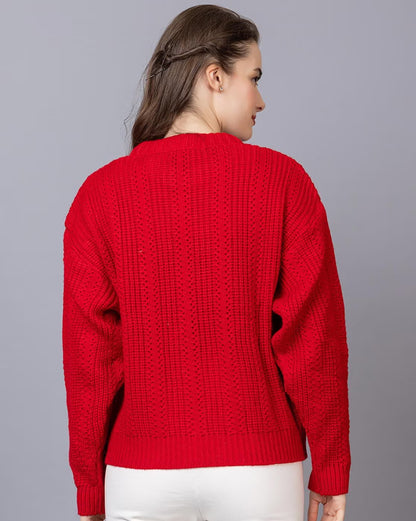Wear Lusso Women’s 100% Wool Pullover Sweater – Regular Fit, Full Sleeve Winter Knitwear for Effortless Style & Comfort