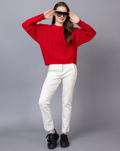 Wear Lusso Women’s 100% Wool Pullover Sweater – Regular Fit, Full Sleeve Winter Knitwear for Effortless Style & Comfort
