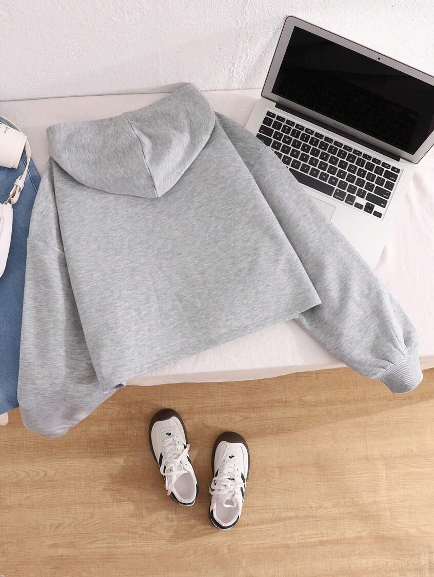 Women Casual Letter Print Drop Shoulder Hoodie Sweatshirt, Autumn/Winter
