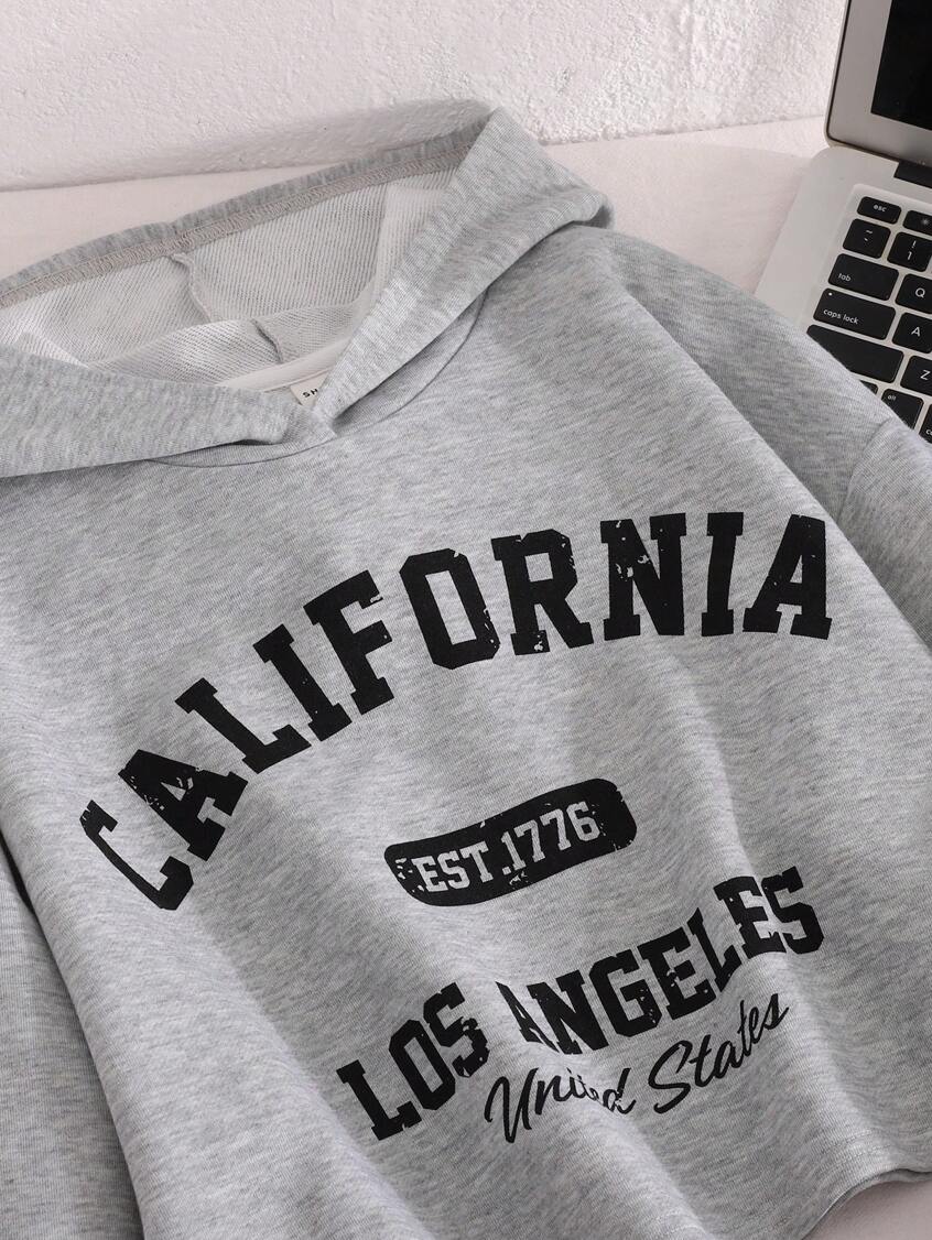 Women Casual Letter Print Drop Shoulder Hoodie Sweatshirt, Autumn/Winter