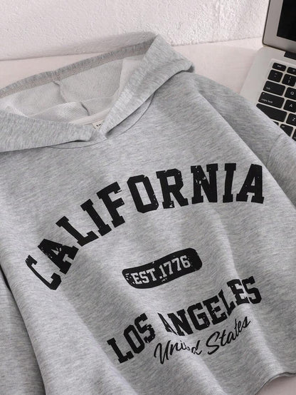 Women Casual Letter Print Drop Shoulder Hoodie Sweatshirt, Autumn/Winter