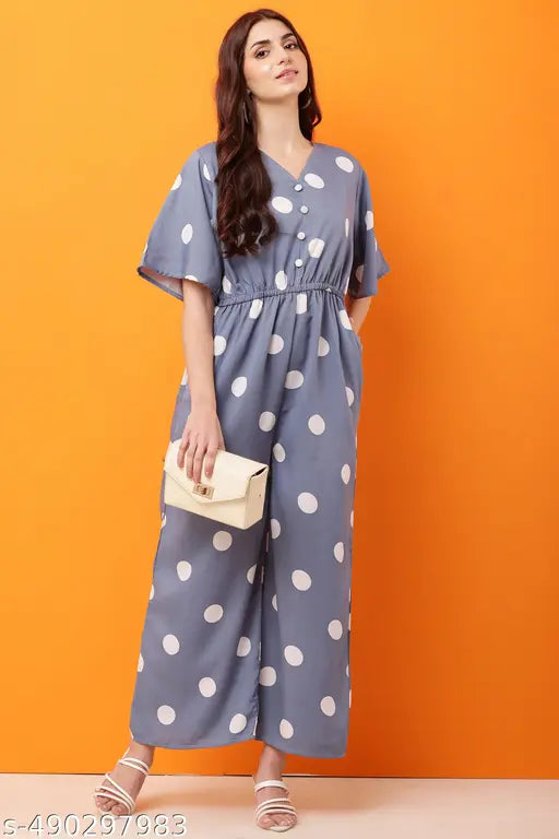 CNQFS FASHION'S STYLISH DOT PRINTED CREPE FABRIC JUMPSUIT FOR WOMEN | JM006