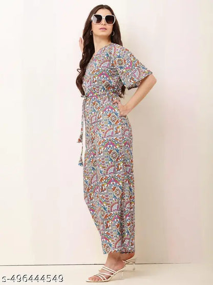 CNQFS FASHION'S STYLISH RAJASTHANI PRINTED CREPE FABRIC JUMPSUIT FOR WOMEN | JM0015