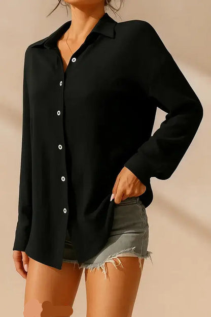 Women’s Black Shirt – Classic Long Sleeve Casual & Office Wear Top