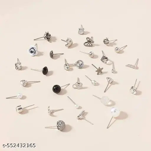 Zaphariq Jewellery For Women Silver Plated Black & White Studs Combo of 30 Pair