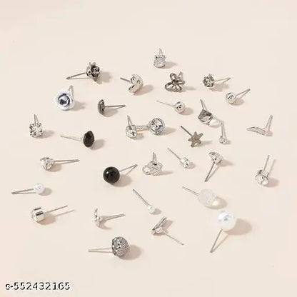 Zaphariq Jewellery For Women Silver Plated Black & White Studs Combo of 30 Pair