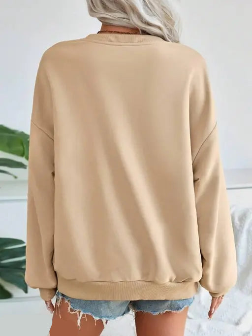 VELOMI Cozy Season Sweatshirt – Retro Colorful Letter Print Crewneck Pullover for Winter & Christmas