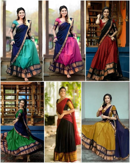 VELOMI Heavy Kanchipuram Silk Half Saree Lehenga Set with Banarasi Dupatta – South Indian Wedding Style | Navratri Festive Collection