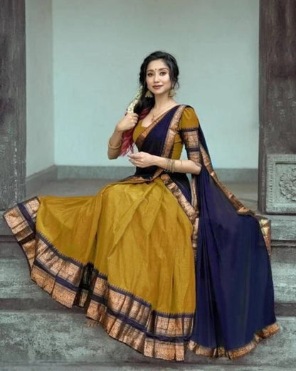 VELOMI Heavy Kanchipuram Silk Half Saree Lehenga Set with Banarasi Dupatta – South Indian Wedding Style | Navratri Festive Collection