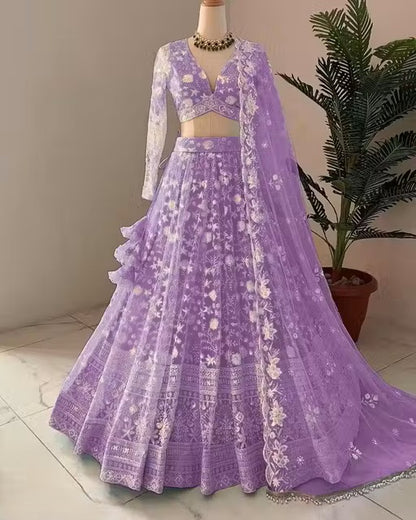 VELOMI Women’s Semi-Stitched Silk Lehenga – Elegant Embroidery with Dupatta