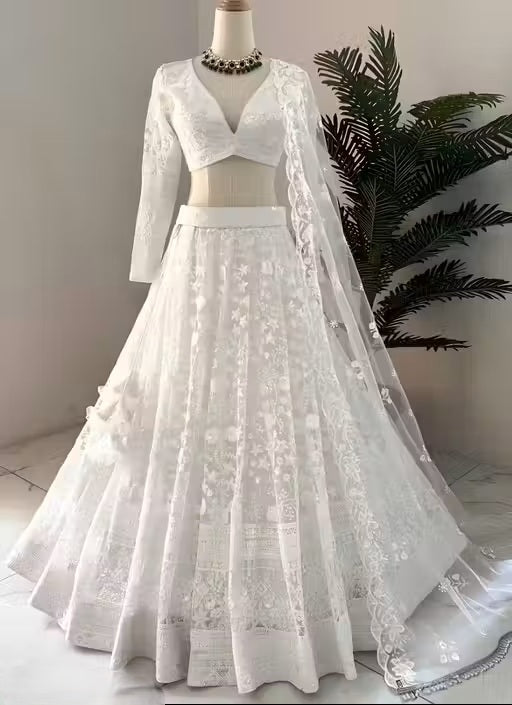 VELOMI Women’s Semi-Stitched Silk Lehenga – Elegant Embroidery with Dupatta