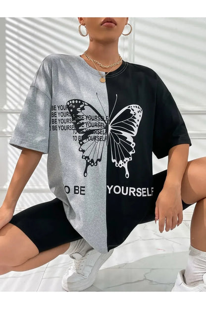 Women's oversized  tshirt with a colour combination of grey and black tshirt
